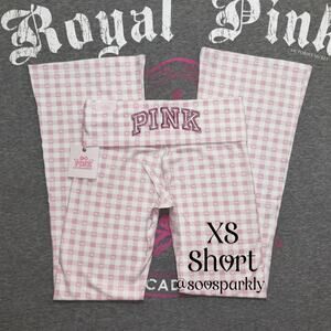 PINK x LoveShackFancy Icon Gingham Pink Plaid Cotton Foldover Flare Leggings